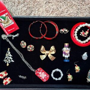 Lot Of 17 Vintage to Modern Christmas Costume Jewelry Lot, Untested, Some Signed